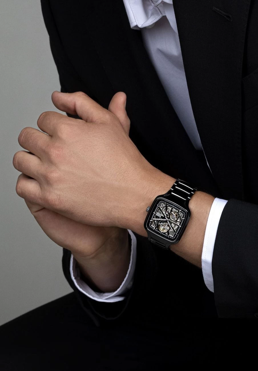Rado True Square Automatic Open Heart Men's Dark Skeleton Watch
