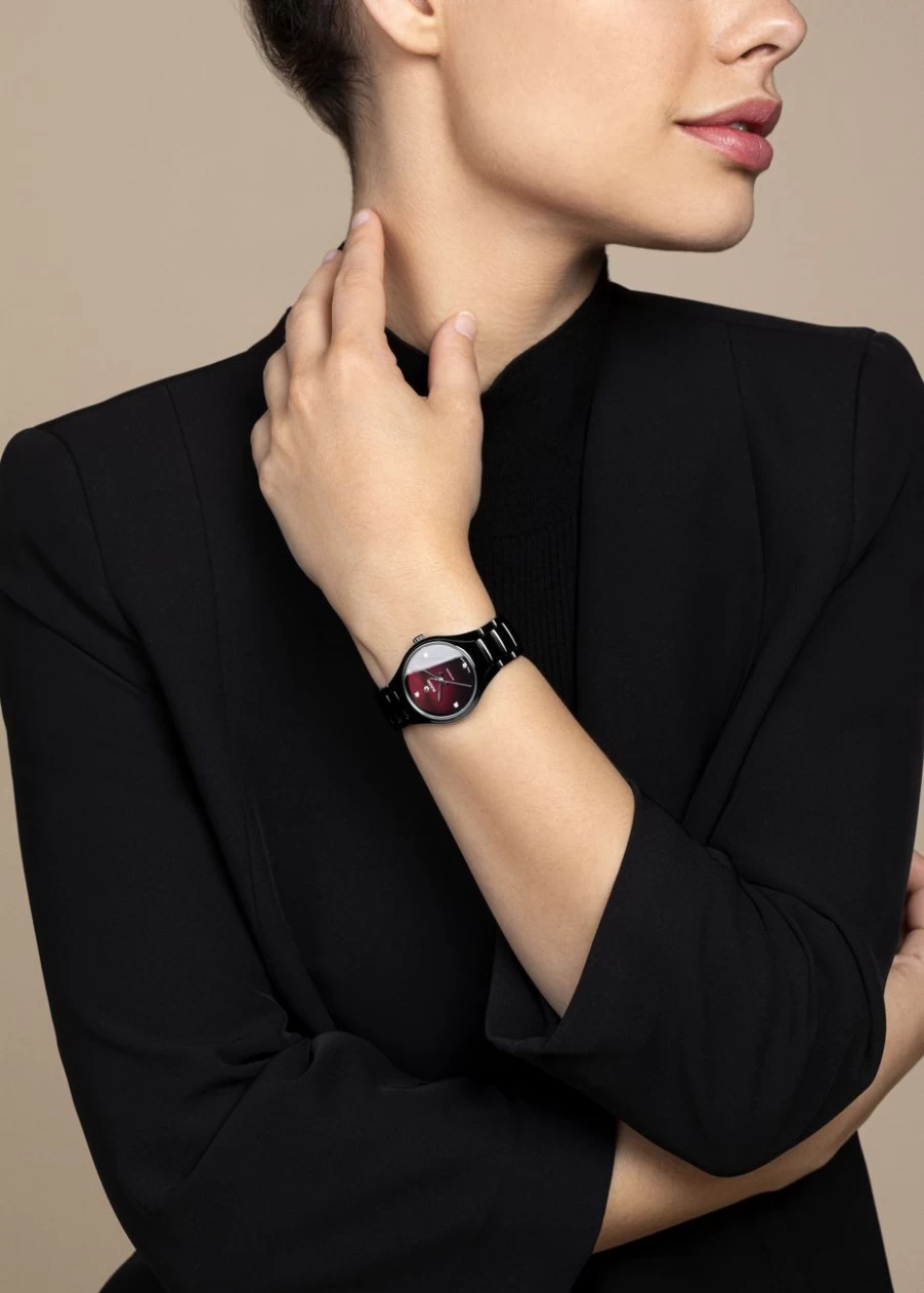 Rado True Round Automatic Diamond Women's Watch in Dark Elegant Design