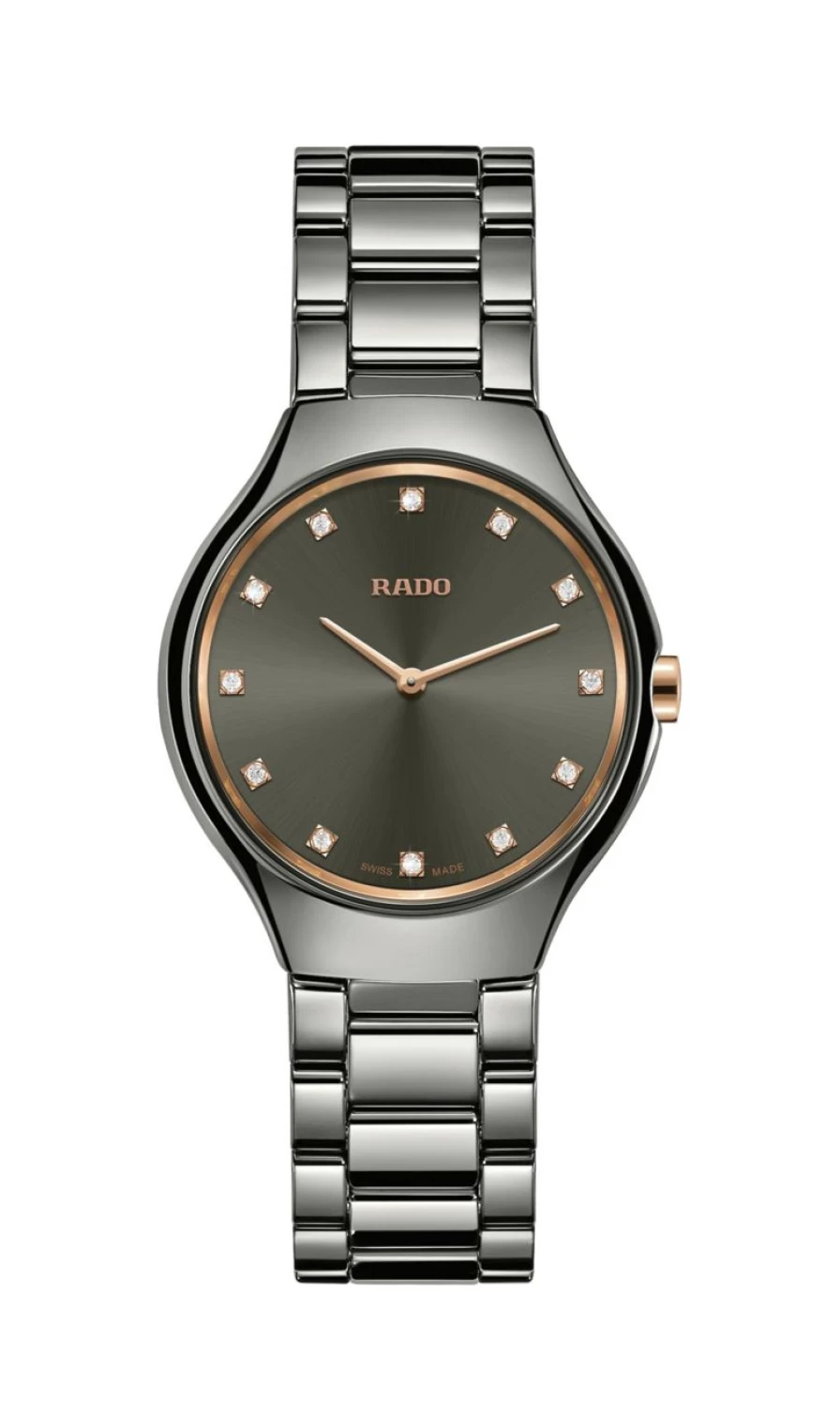 Rado True Round Thinline Diamonds Dark Women's Luxury Watch