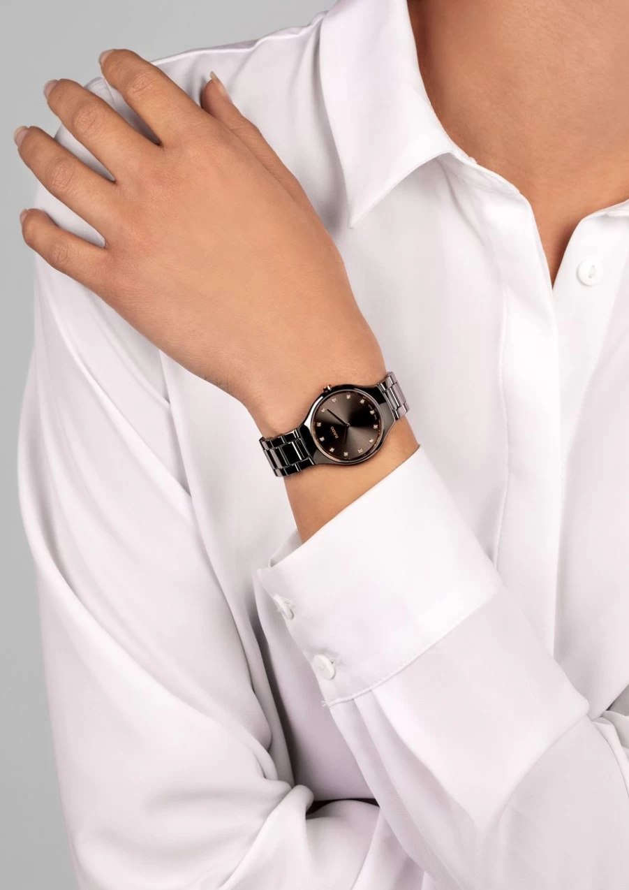 Rado True Round Thinline Diamonds Dark Women's Luxury Watch