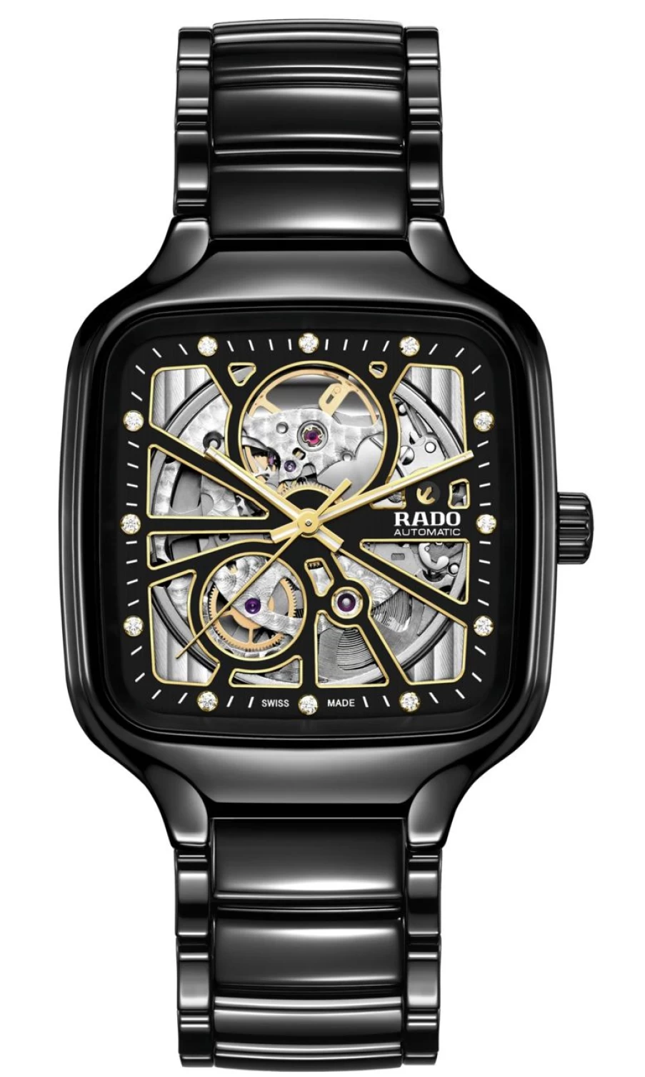Rado True Square Automatic Open Heart Men's Dark Skeleton Dial Watch