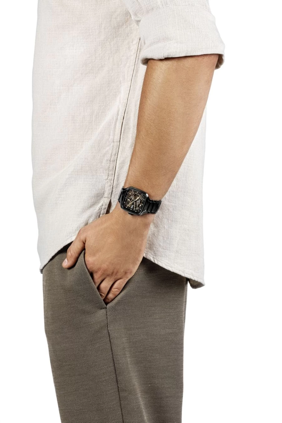 Rado True Square Automatic Open Heart Men's Dark Skeleton Dial Watch